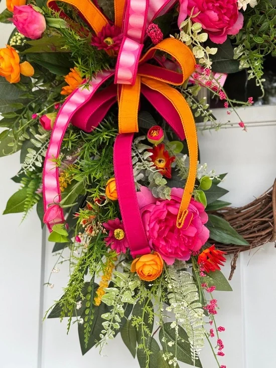 Pink & Orange Peony Dream Wreath - Picture 2 of 6